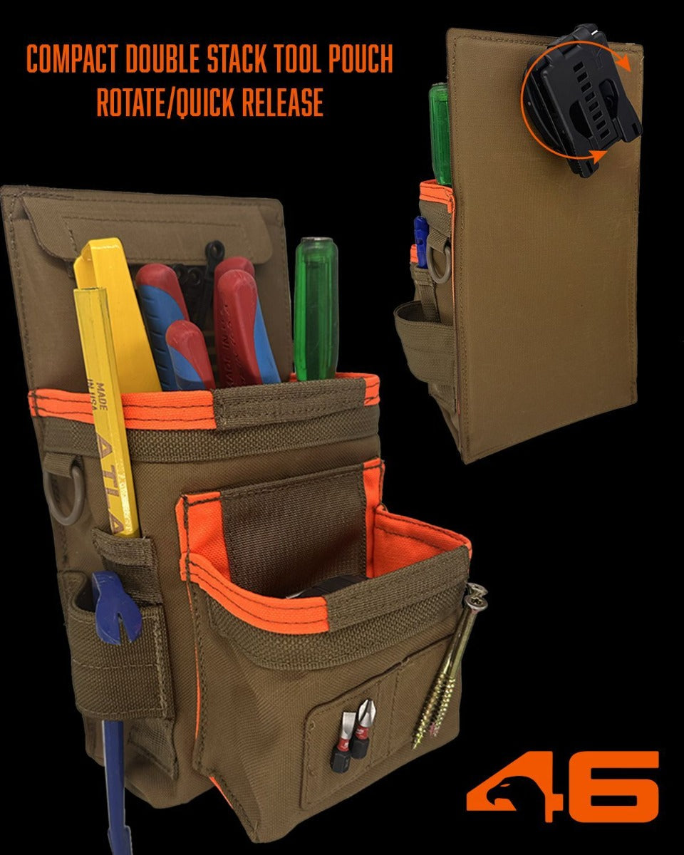 Atlas46 Compact Double Stack Tool Pouch, Rotating Quick Release, Coyote/Orange A46-10-00002-1178-00