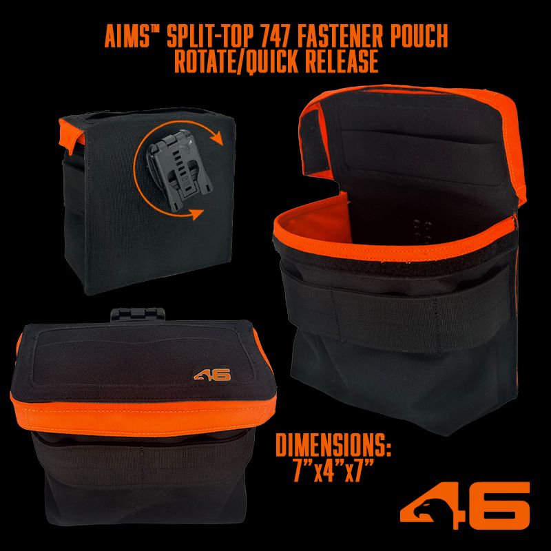 Atlas46 AIMS Split-Top 747 Fastener Pouch, Rotating Quick Release, Black/Orange A46-10-00010-1193-00