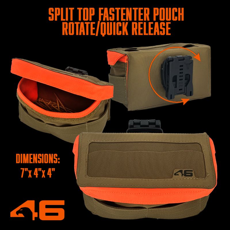 Atlas46 AIMS Split-Top 744 Fastener Pouch, Rotating Quick Release, Coyote/Orange A46-10-00011-1178-00