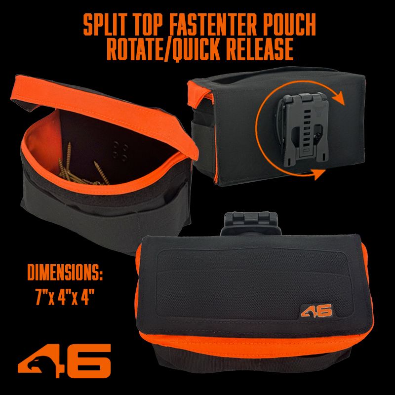 Atlas46 AIMS Split-Top 744 Fastener Pouch, Rotating Quick Release, Black/Orange A46-10-00011-1193-00