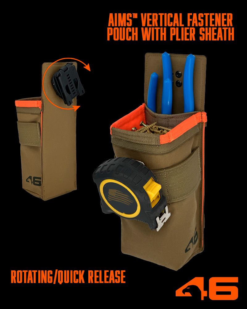 Atlas46 AIMS Vertical Fastener Pouch with Plier Sheath, Rotating Quick Release, Coyote/Orange A46-10-00016-1178-00