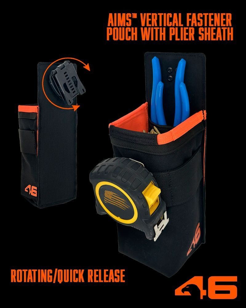 Atlas46 AIMS Vertical Fastener Pouch with Plier Sheath, Rotating Quick Release, Black/Orange A46-10-00016-1193-00