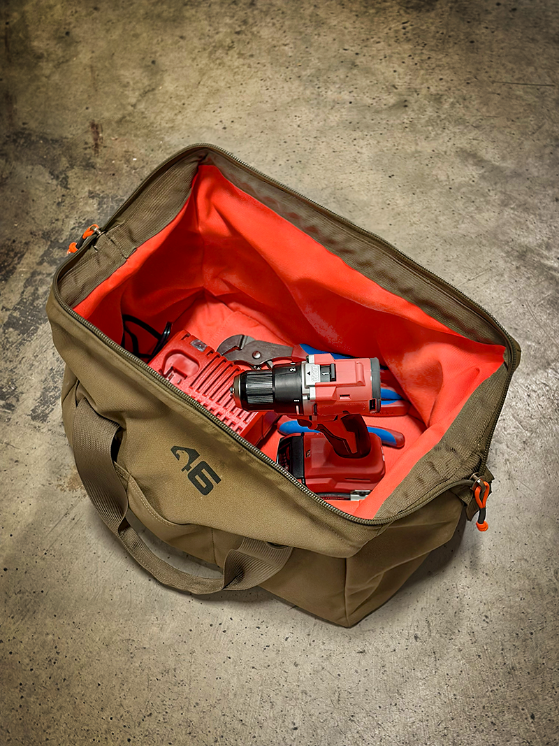 Atlas46 Wide Mouth Tool Tote, Hi Viz Interior, Coyote/Orange A46-11-00002-1178-00