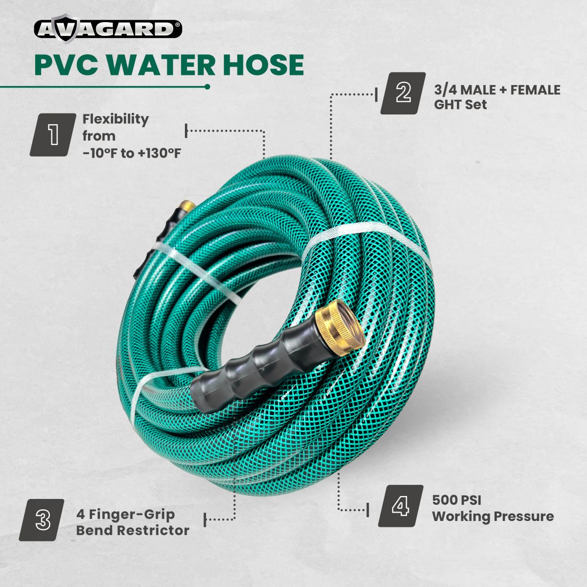 Blubird Avagard 5/8" X 15' PVC Water Hose Assembly 3/4" Male and Female GHT Fittings, 2-Pack AVGPV5815-2PK