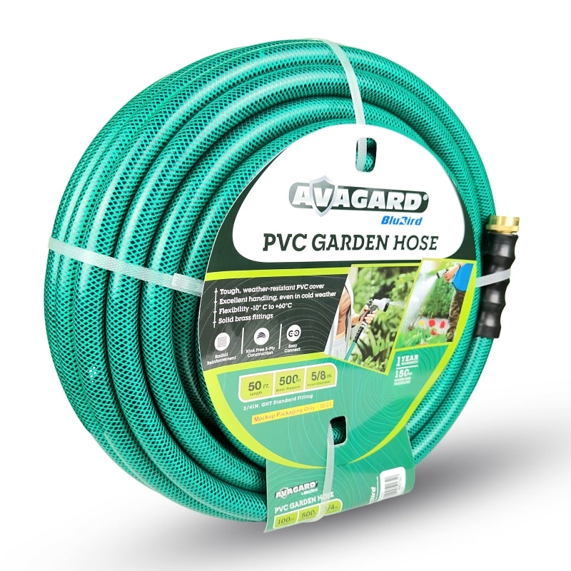 Blubird Avagard 5/8" X 50' PVC Water Hose Assembly 3/4" Male and Female GHT Fittings AVGPV5850