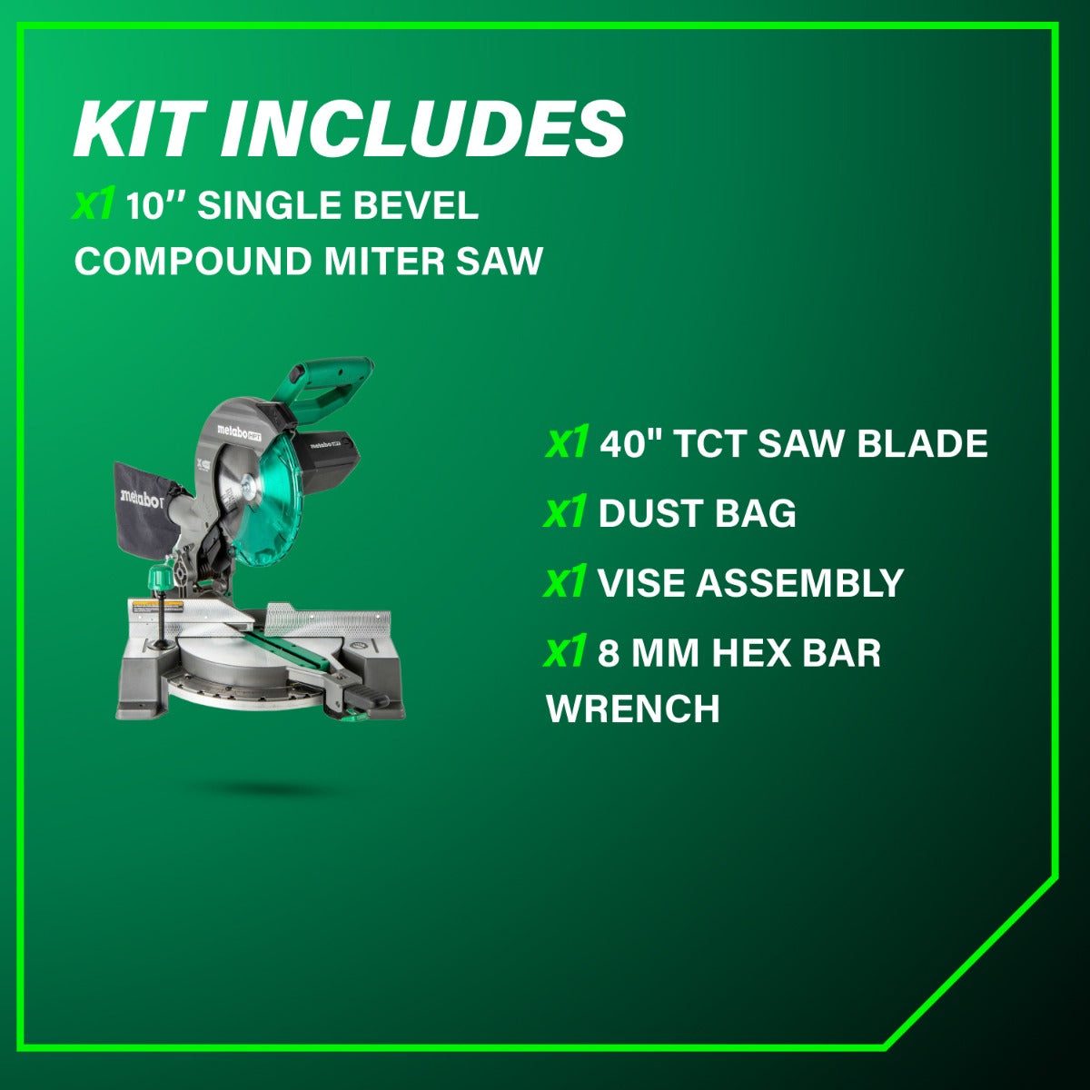 Metabo 10" 15 Amp Single Bevel Compound Miter Saw w/ Shadow Line C10FCG2M