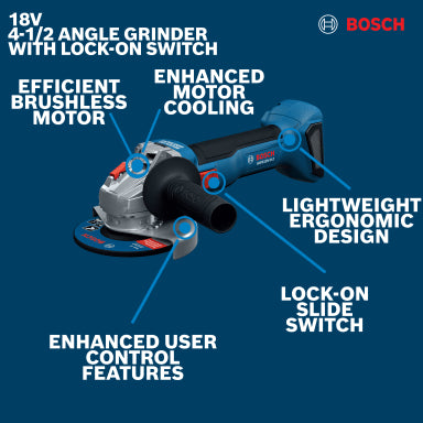 Bosch 18V Brushless 4-1/2" Angle Grinder with Slide Switch (Bare Tool) GWS18V-8-2N