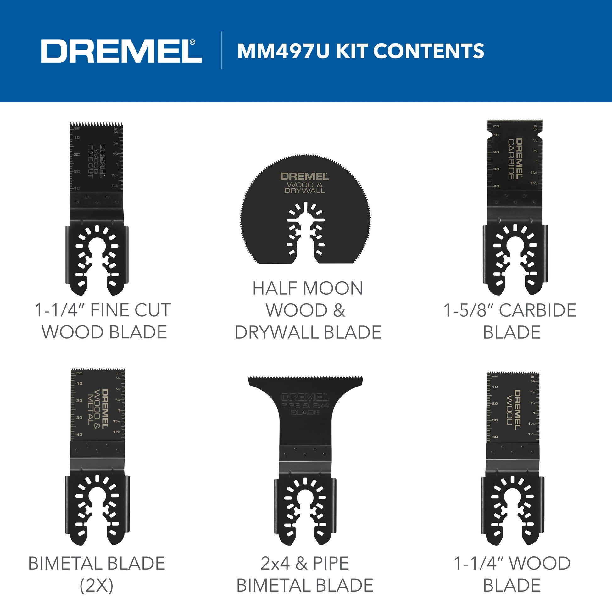 Dremel 7pc Universal Carbide/ General Purpose/ HCS Oscillating Multi-Tool Blade Kit MM497U