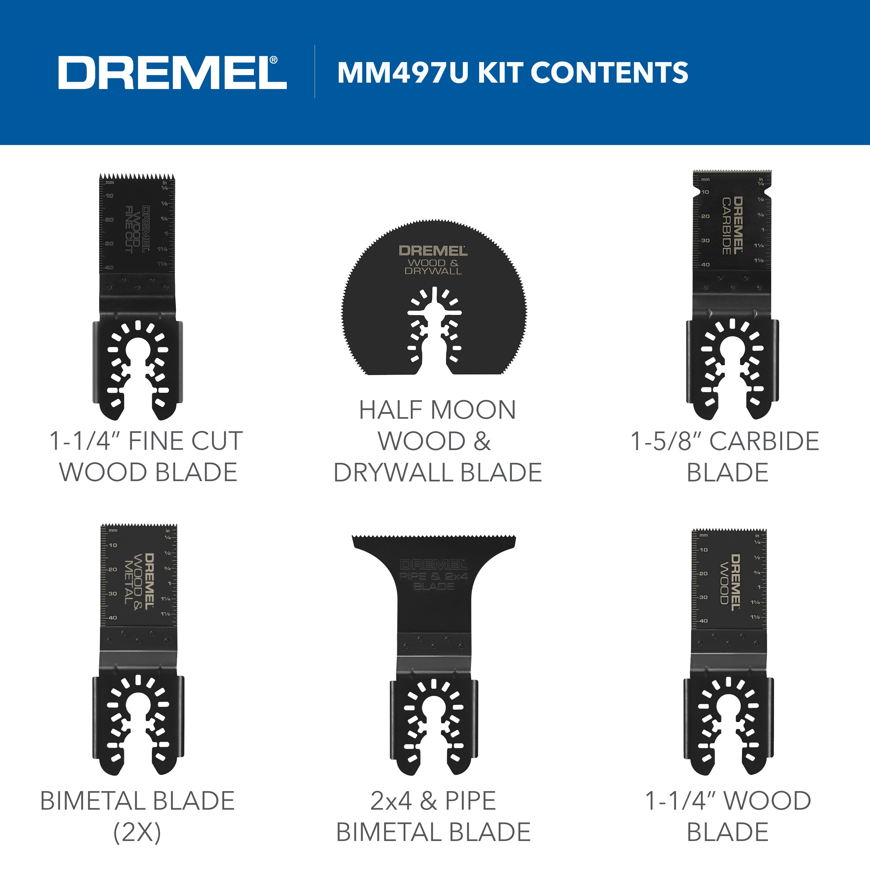 Dremel 7pc Universal Carbide/ General Purpose/ HCS Oscillating Multi-Tool Blade Kit MM497U