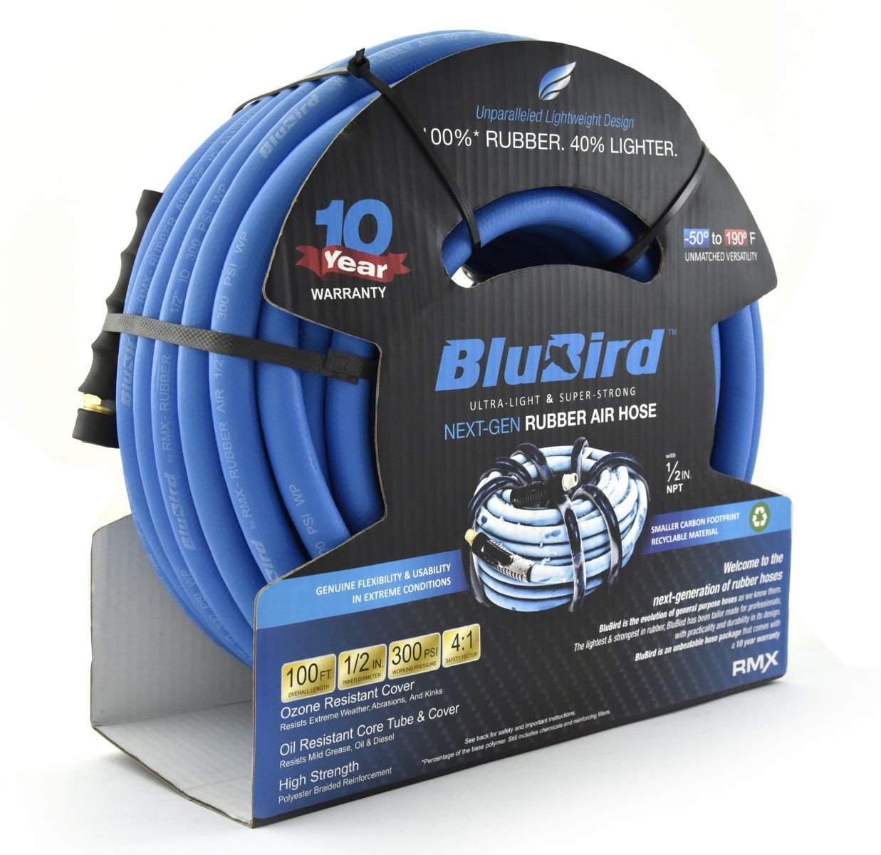 Blubird 1/2" X 100' Rubber Air Hose Assembly 1/2" Male-NPT BB12100