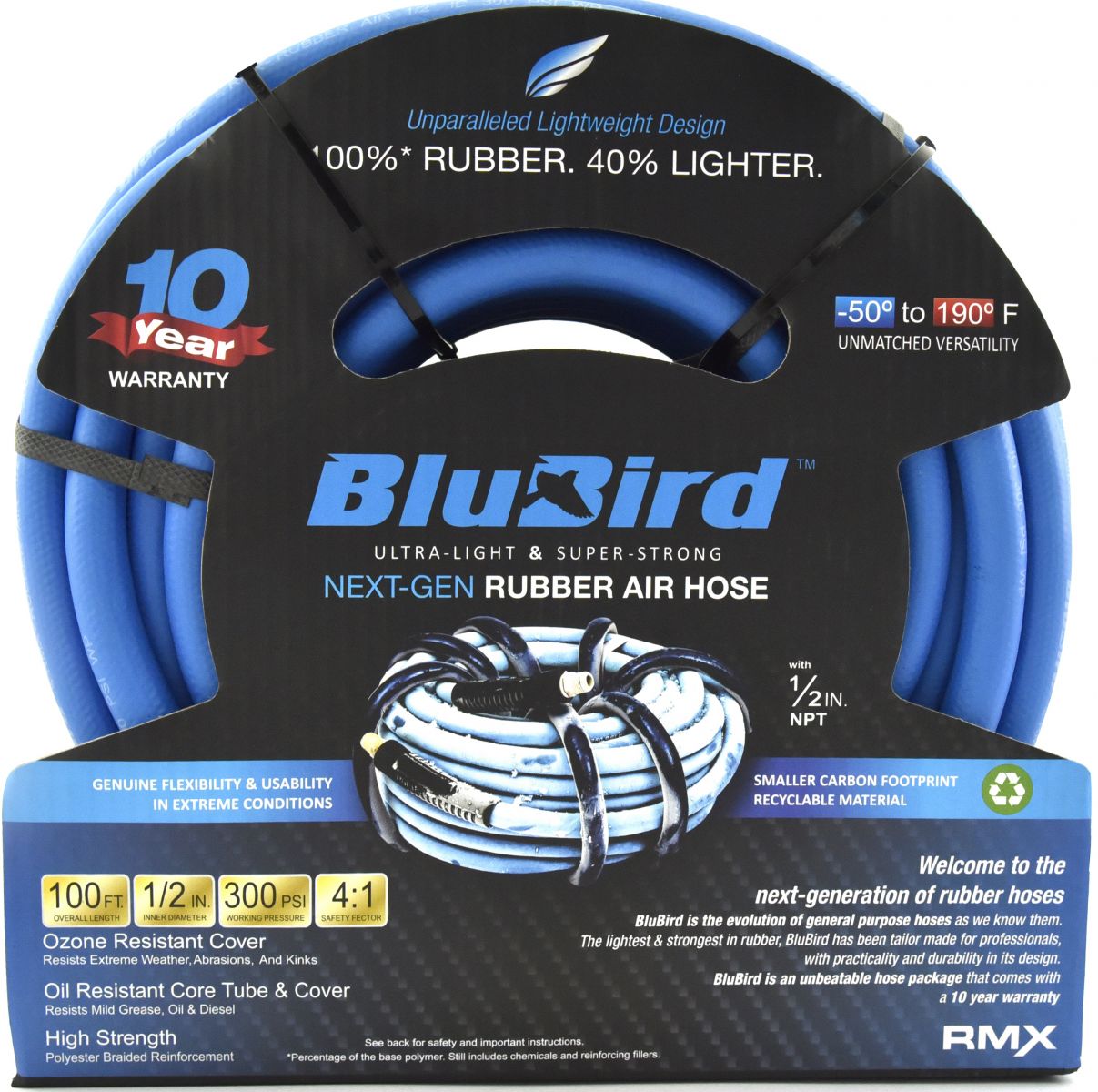 1/2" X 100' Rubber Air Hose Assembly 1/2" Male-NPT