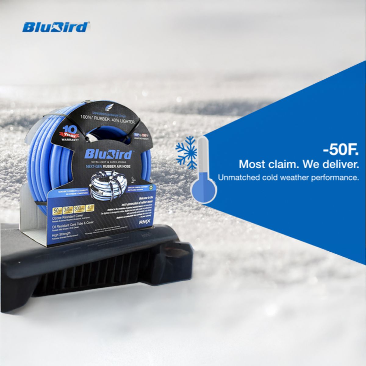 Blubird 1/2" X 15' Rubber Air Hose Assembly 1/2" Male-NPT, 2-Pack BB1215-2PK