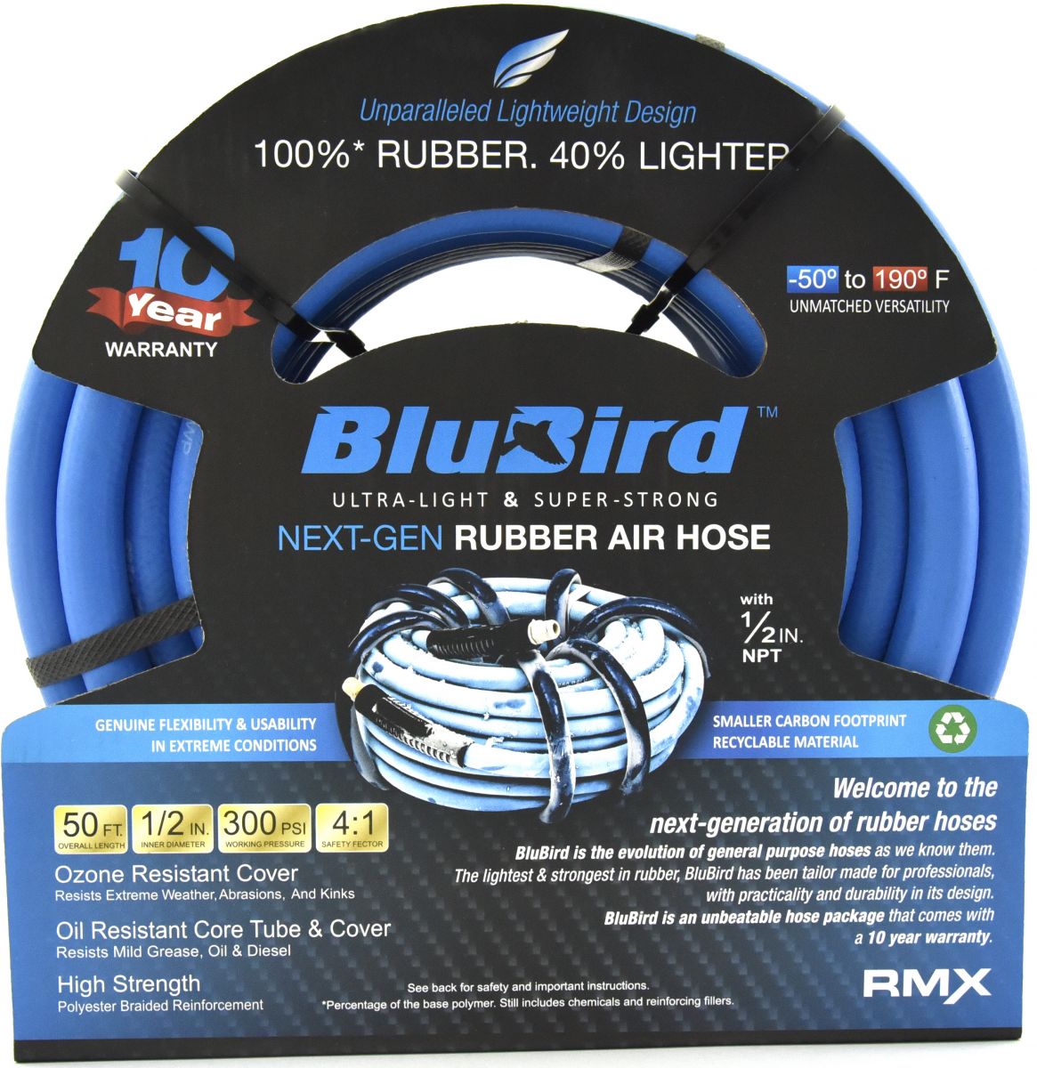 1/2" X 50' Rubber Air Hose Assembly 1/2" Male-NPT
