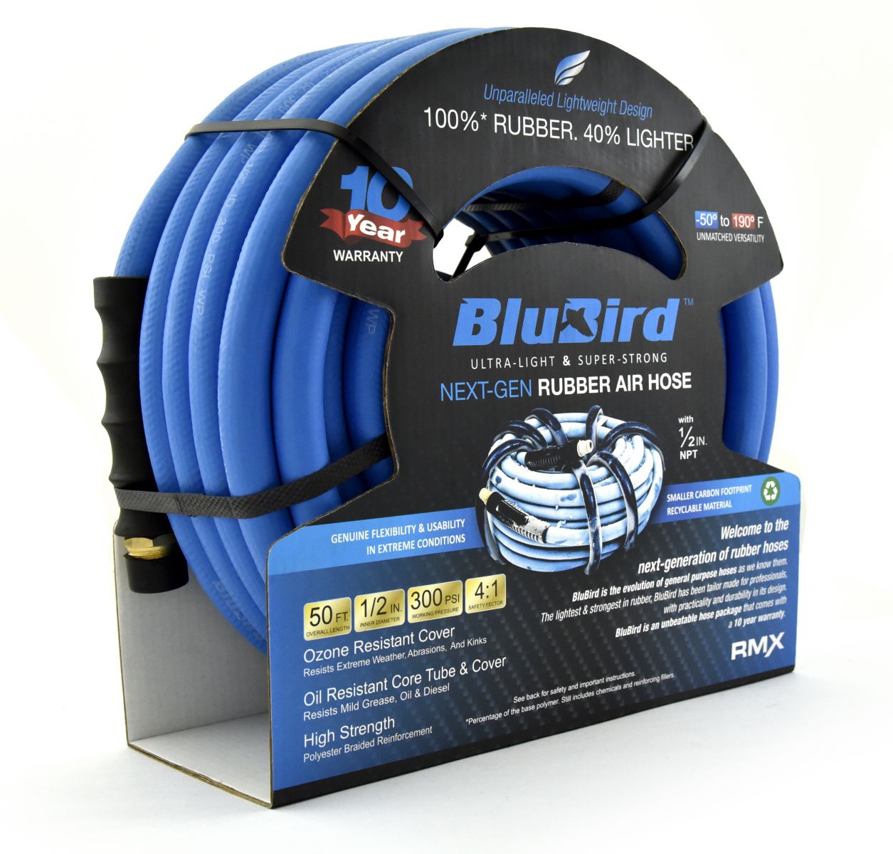 Blubird 1/2" X 50' Rubber Air Hose Assembly 1/2" Male-NPT BB1250