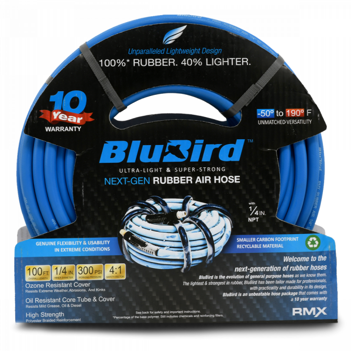 1/4" X 100' Rubber Air Hose Assembly 1/4" Male-NPT