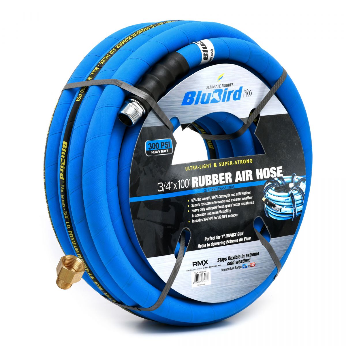 Blubird 3/4" X 100' Pro Rubber Air Hose Assembly 3/4" Male-NPT BBPRO34100