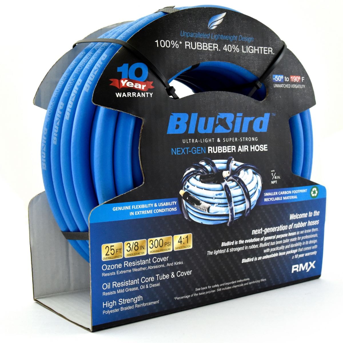 Blubird 3/8" X 25' Rubber Air Hose Assembly 3/8" Male-NPT BB3825