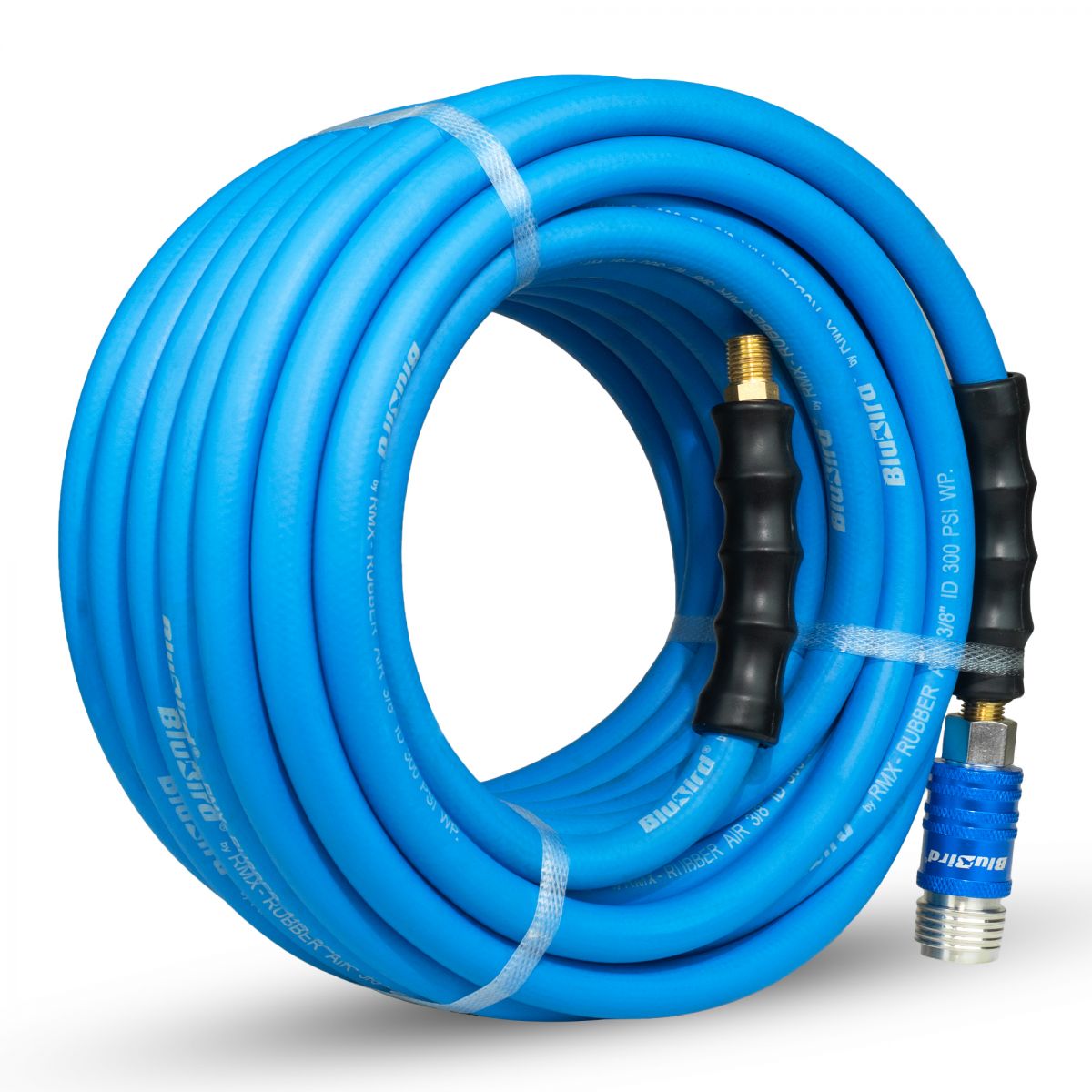 Blubird 3/8" X 50' Rubber Air Hose Assembly 3/8" Male-NPT with Universal 5 in 1 Coupler BB3850-5CP