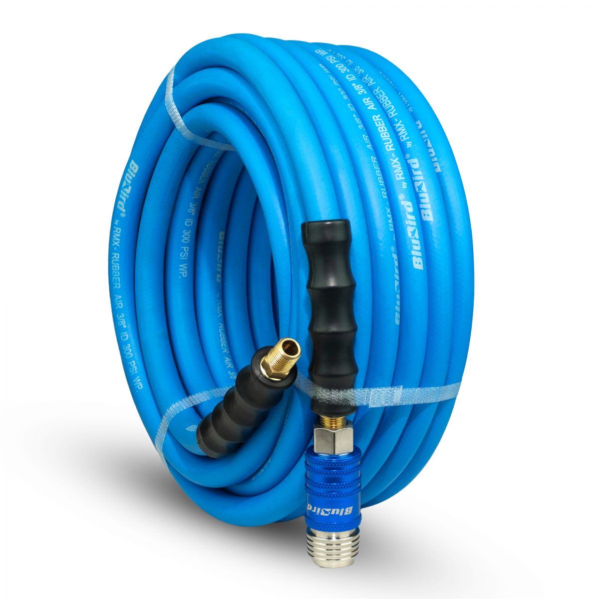 Blubird 3/8" X 50' Rubber Air Hose Assembly 3/8" Male-NPT with Universal 5 in 1 Coupler BB3850-5CP