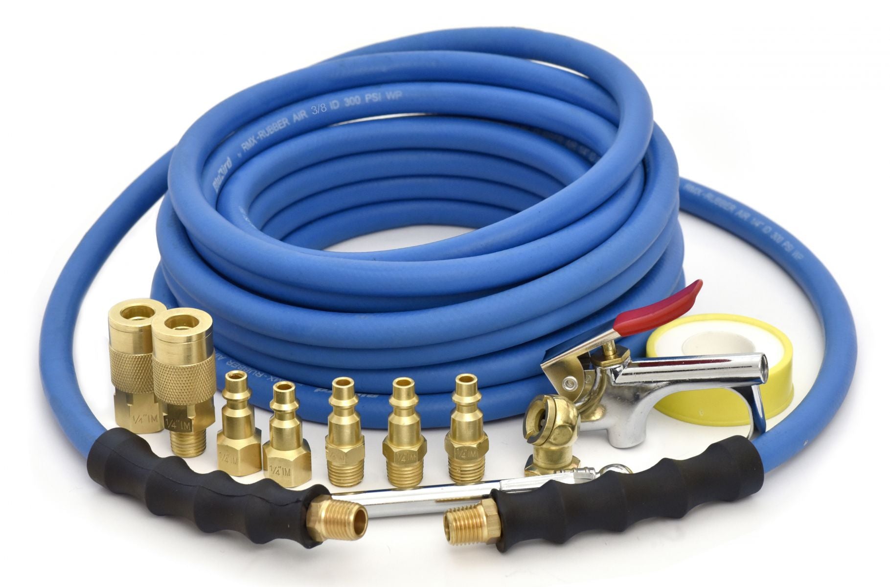 Blubird 3/8" X 50' Rubber Air Hose Assembly 3/8" Male-NPT w/ 10 Pc Brass Accessory Kit BB3850KIT-10