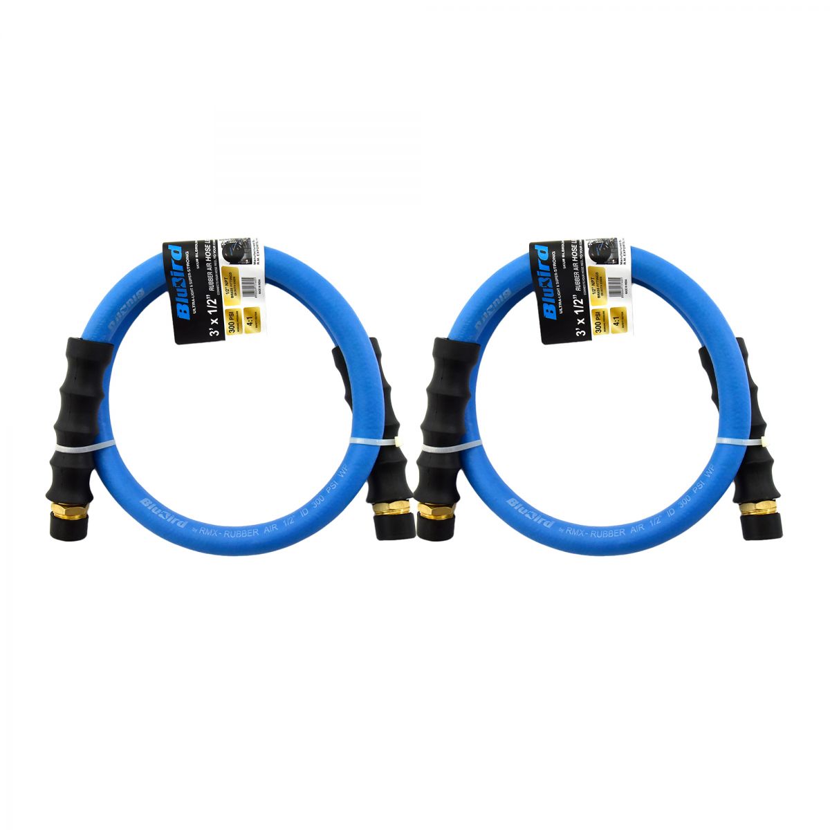 Blubird 1/2" X 3' Rubber Air Hose Lead In 1/2" Male-NPT, 2-Pack BBLD1203-2PK
