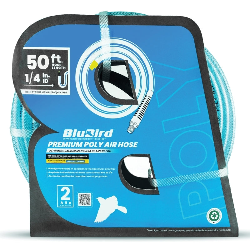 Blubird 1/4" X 50' Poly Air Hose Assembly w/ Fast FiX Field Repairable Fitting and Quick Connect Coupler BBPU1450
