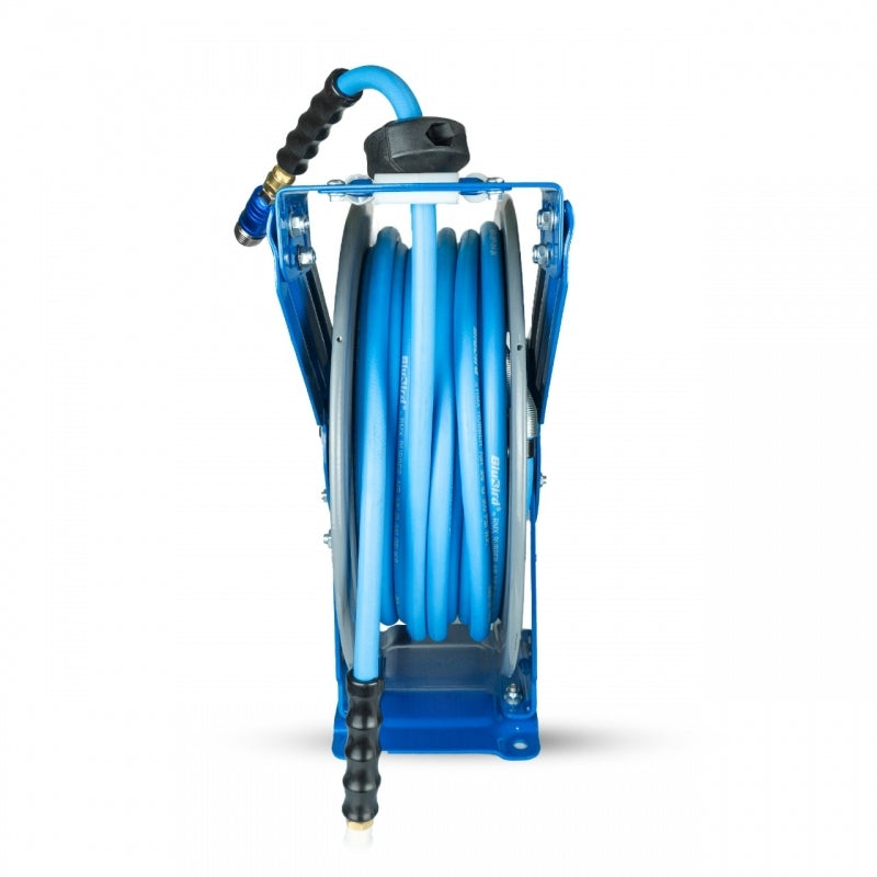 Blubird 1/2" X 50' Air Hose Dual Arm 18 Gauge Retractable Reel 180 Degree Swivel Bracket w/ 3' Jumper Hose 3/8" Male-NPT and Universal 5 in 1 Coupler BBRDA1250-AIO