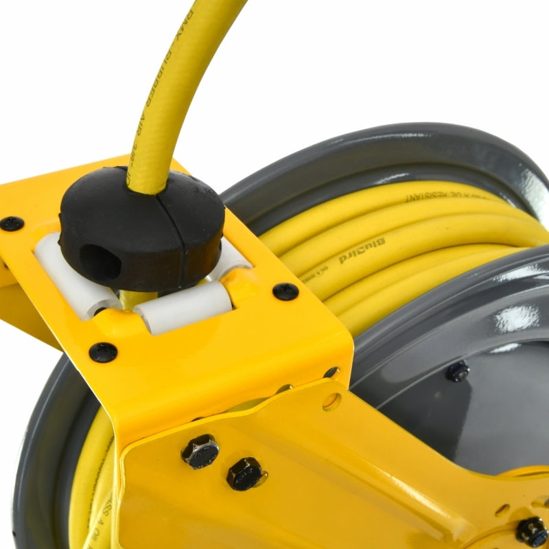 Blubird OilShield 1/2" X 50' Air Hose Single Arm 18 Gauge Retractable Reel 180 Degree Swivel Bracket w/ 3' Jumper Hose 1/2" Male-NPT and Universal 5 in 1 Coupler OSRDA1250-AIO