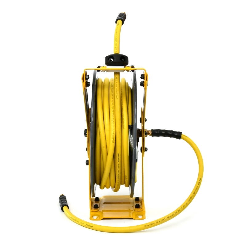 Blubird OilShield 1/2" X 50' Air Hose Single Arm 18 Gauge Retractable Reel 180 Degree Swivel Bracket w/ 3' Jumper Hose 1/2" Male-NPT and Universal 5 in 1 Coupler OSRDA1250-AIO