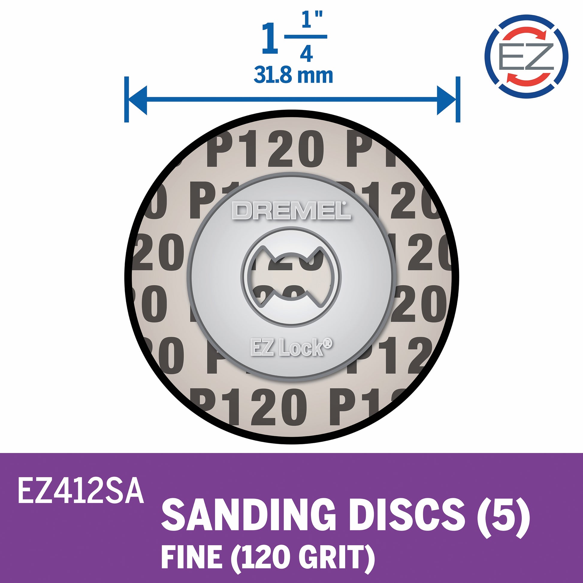 Dremel 1-1/4 in. EZ Lock 120 Grit Sanding Disc, 5-Pack EZ412SA