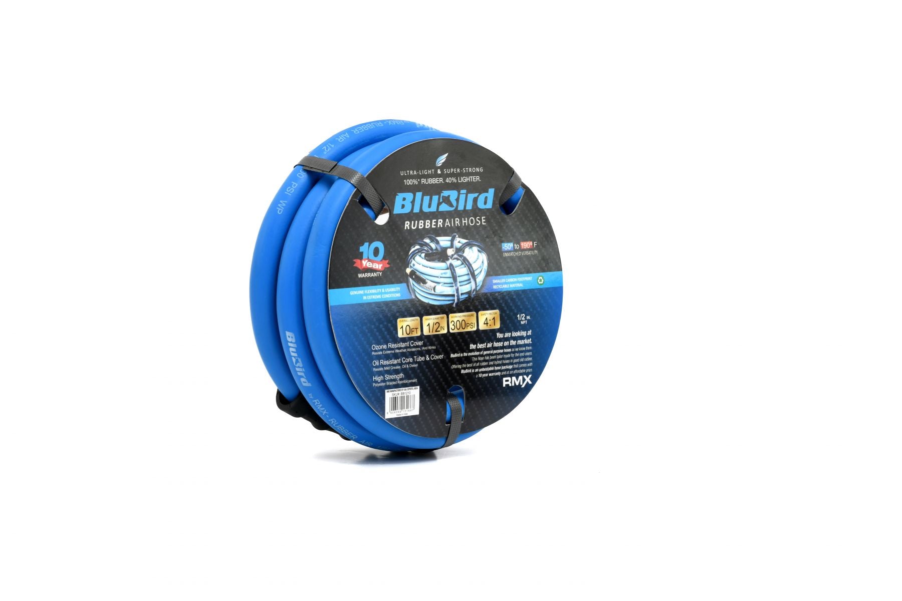 Blubird 1/2" X 10' Rubber Air Hose Assembly 1/2" Male-NPT BB1210