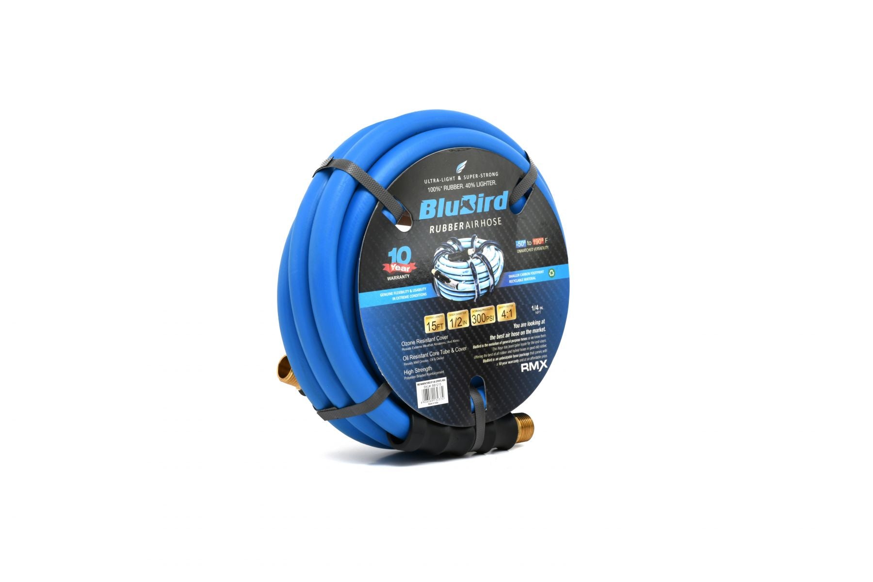 Blubird 1/2" X 15' Rubber Air Hose Assembly 1/2" Male-NPT BB1215