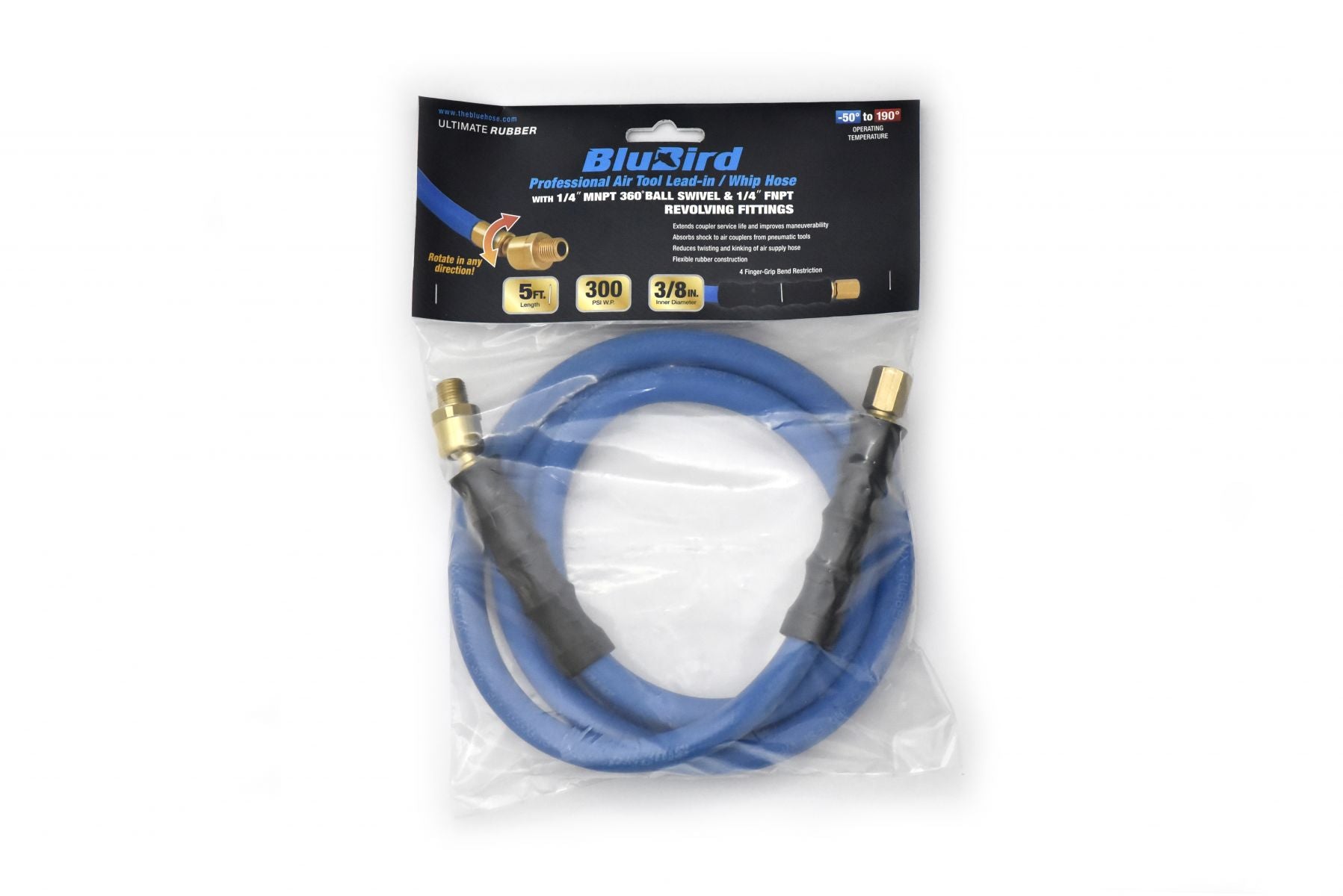 Blubird 3/8" X 5' Rubber Air Hose Whip / Snubber 3/8" Male-NPT BBSR3805