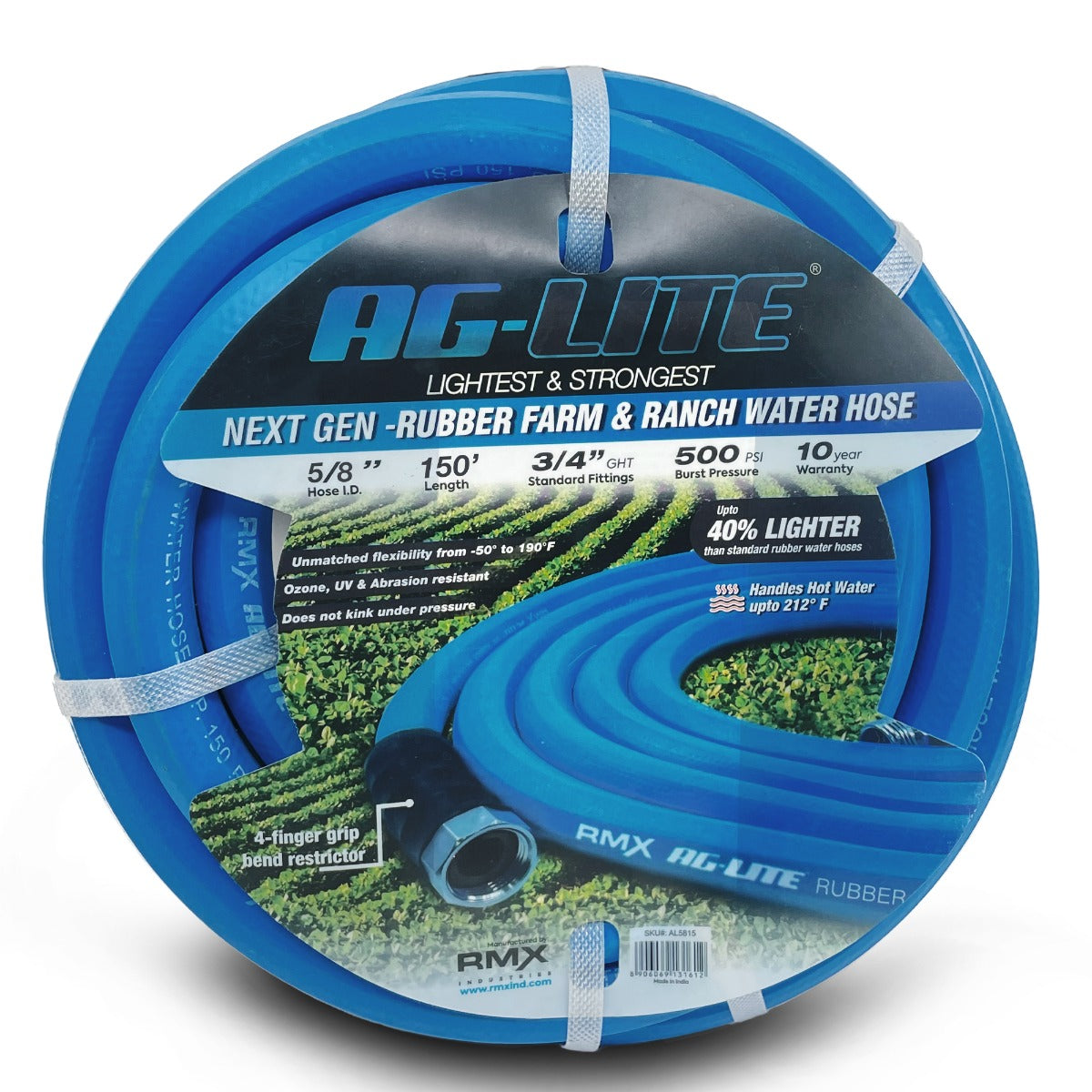 Blubird AG-Lite 5/8" X 150' Water Lead In Hose 3/4" Male and Female GHT Fittings AL58150