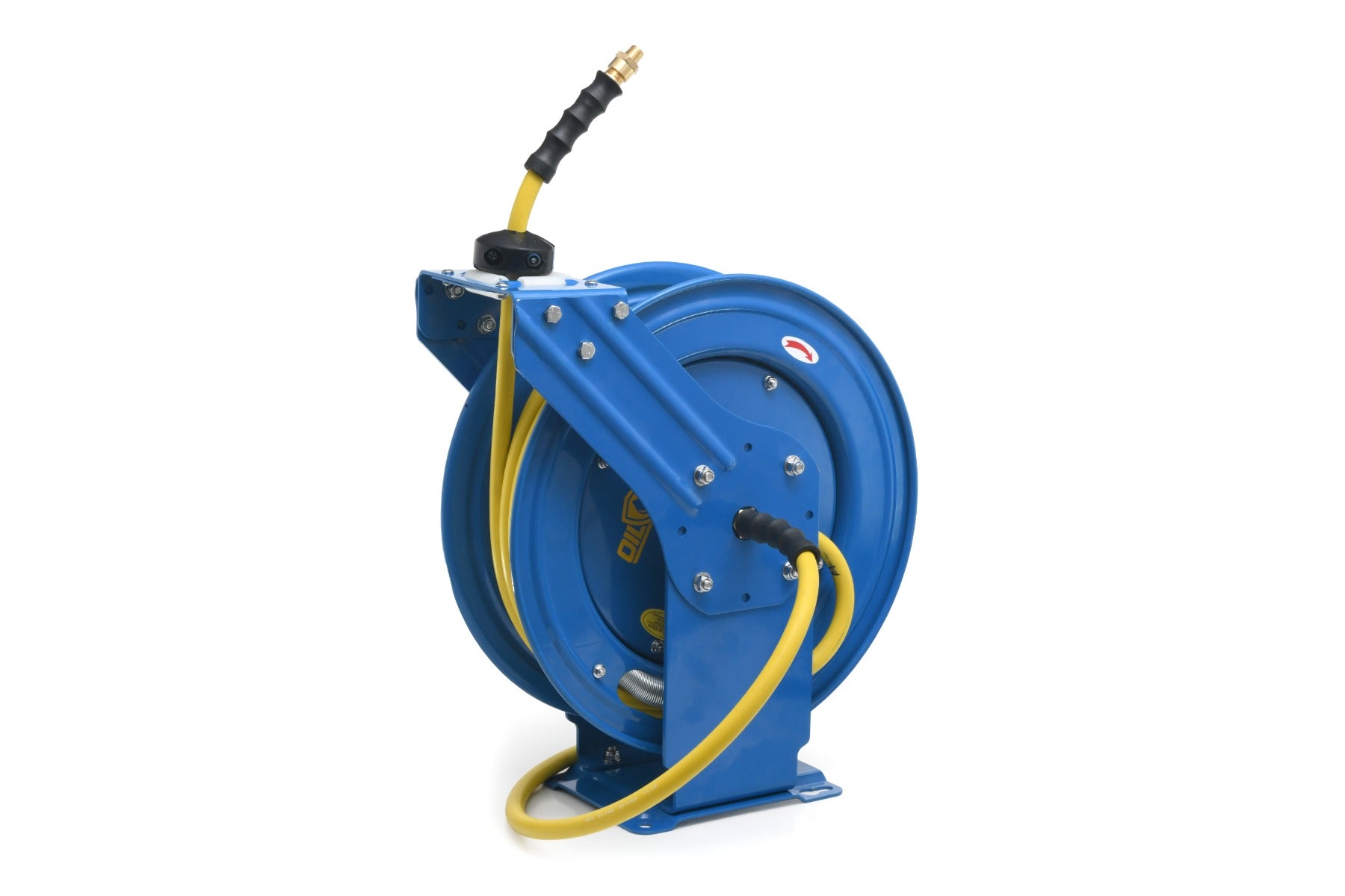 Blubird OilShield 1/2" X 100' Air Hose Dual Arm XL 18 Gauge Retractable Reel w/ 3' Jumper Hose 3/8" Male-NPT OSRDA12100