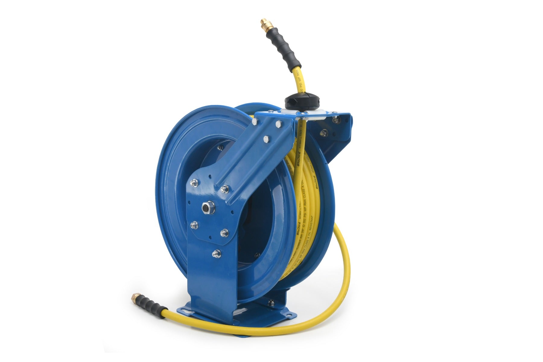 Blubird OilShield 1/2" X 100' Air Hose Dual Arm XL 18 Gauge Retractable Reel w/ 3' Jumper Hose 3/8" Male-NPT OSRDA12100