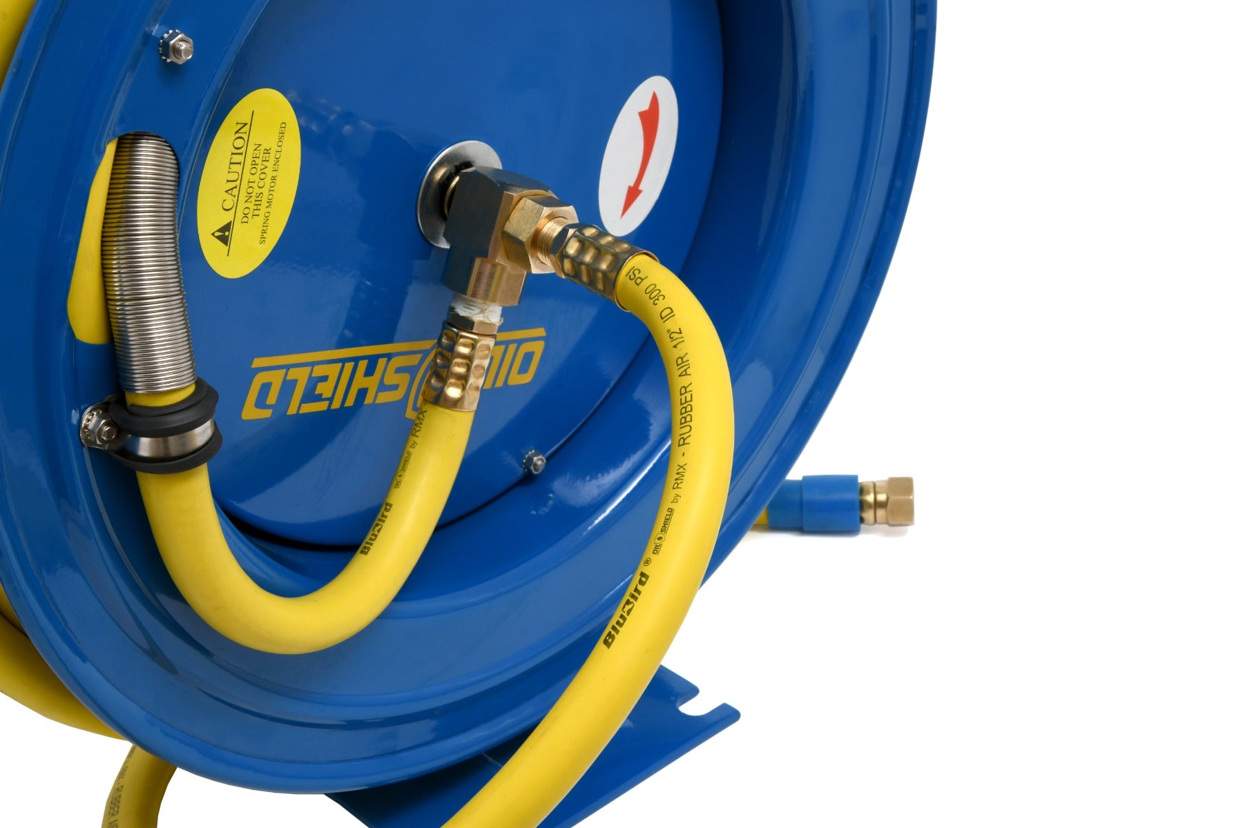 Blubird OilShield 1/2" X 50' Air Hose Single Arm 18 Gauge Retractable Hose Reel w/ 3' Jumper Hose 3/8" Male-NPT OSRHD1250