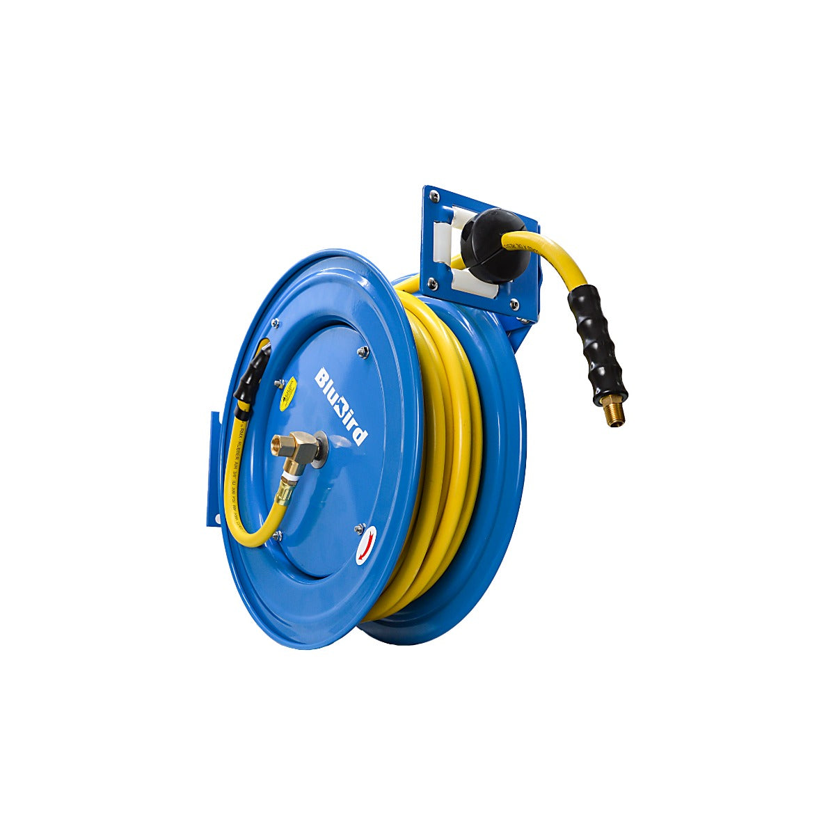 Blubird OilShield 3/8" X 75' Air Hose Single Arm 18 Gauge Retractable Reel w/ 3' Jumper Hose 3/8" Male-NPT OSRHD3875