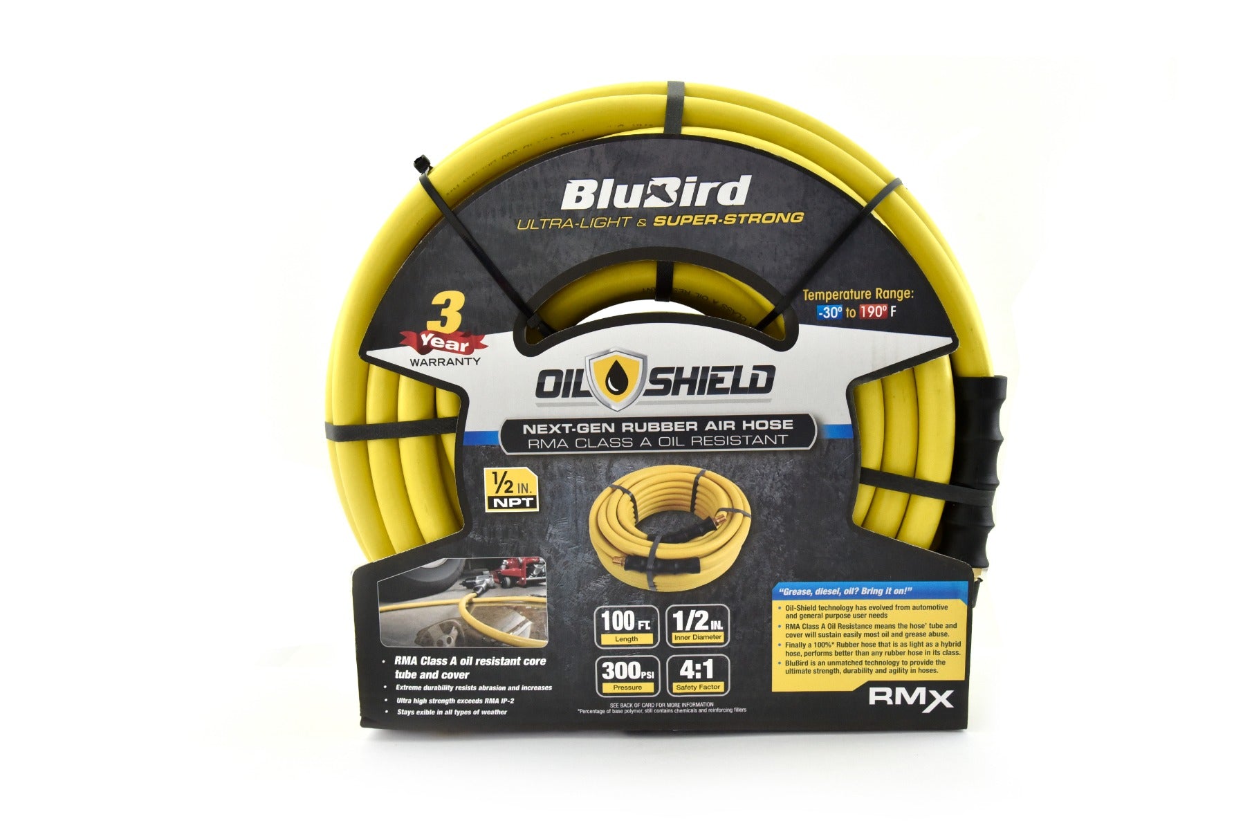 Blubird OilShield 1/2 in. x 100 ft. Rubber Air Hose OS12100