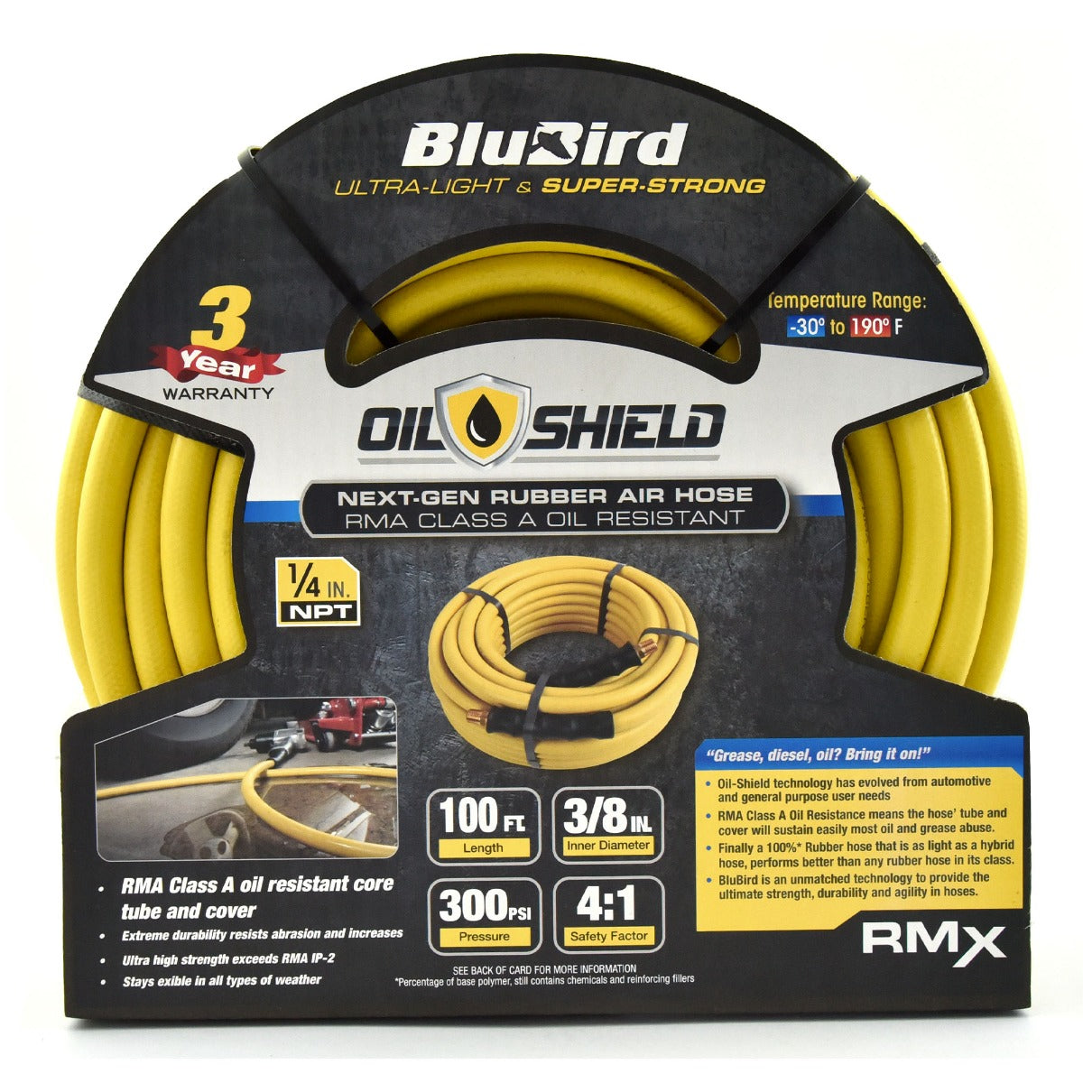 Blubird OilShield 3/8 in. x 100 ft. Rubber Air Hose OS38100