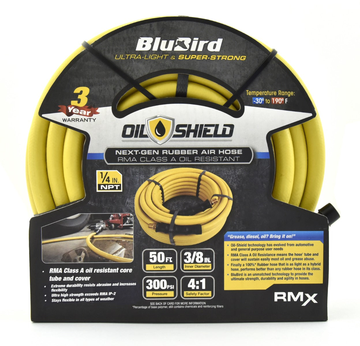 Blubird OilShield 3/8" X 50' Rubber Air Hose Assembly 3/8" Male-NPT OS3850