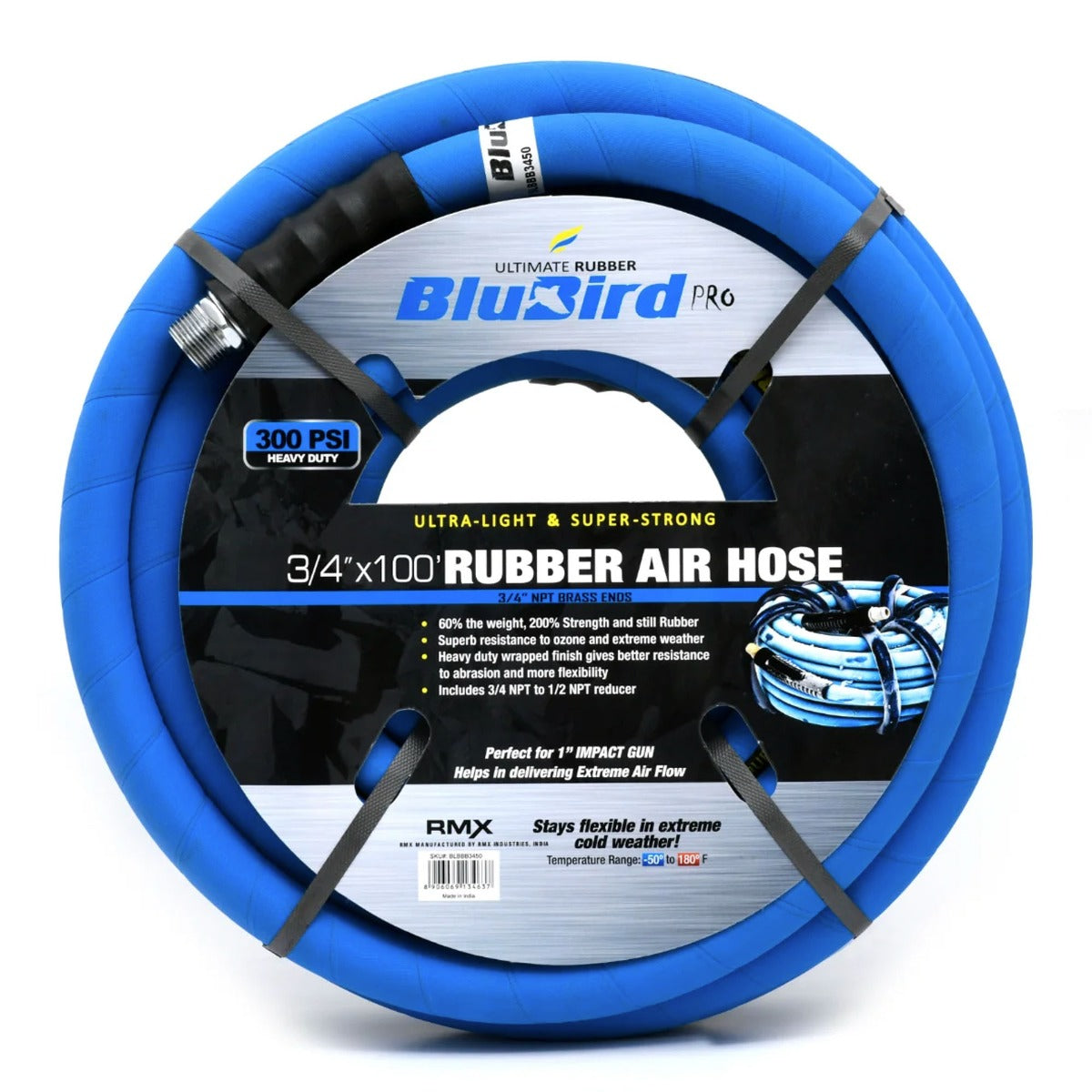 Blubird 3/4" X 100' Pro Rubber Jack Hammer Air Hose Assembly BBPROJH34100