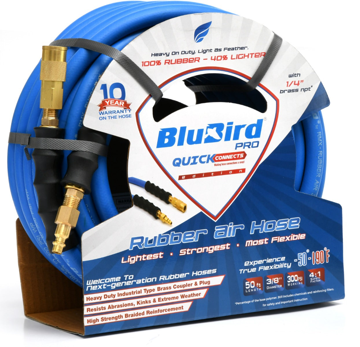 Blubird 3/8 in. x 50 ft. Quick Connect Rubber Air Hose BB3850-QC