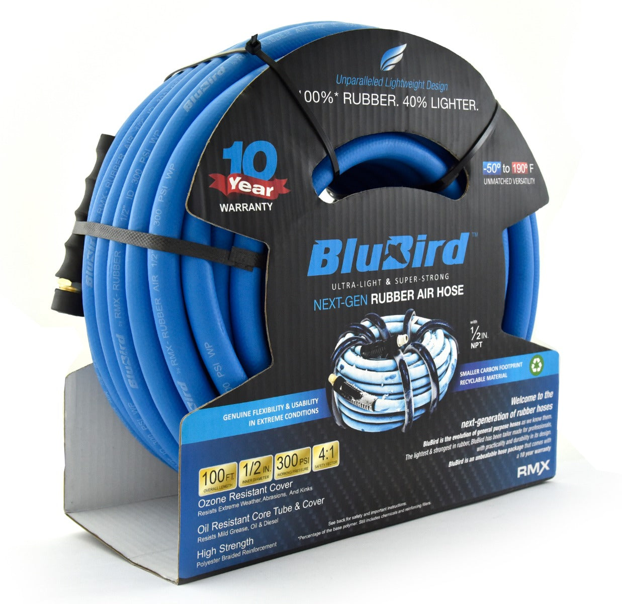 Blubird 1/2" X 100' Rubber Air Hose Assembly 1/2" Male-NPT BB12100