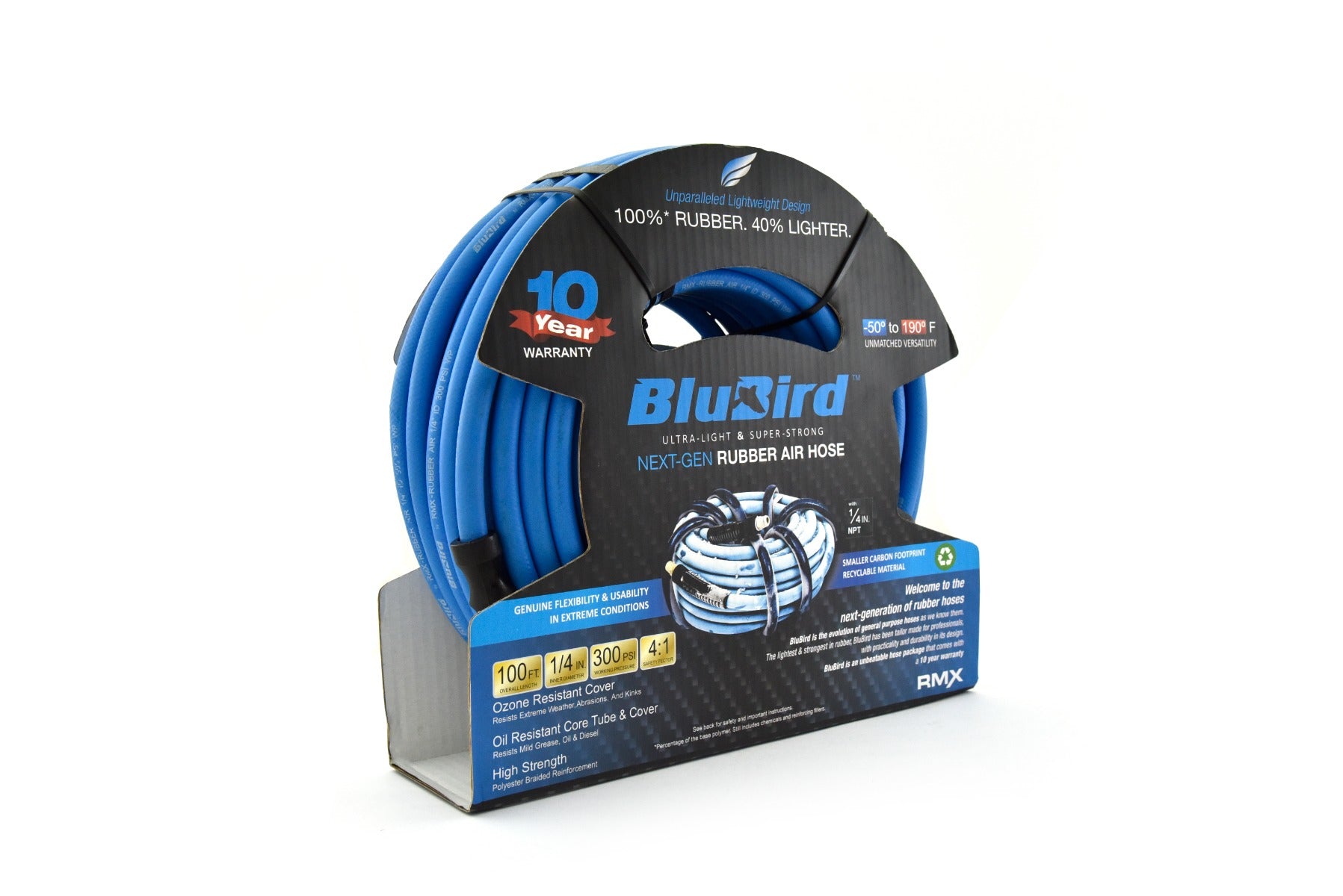 Blubird 1/4" X 100' Rubber Air Hose Assembly 1/4" Male-NPT BB14100