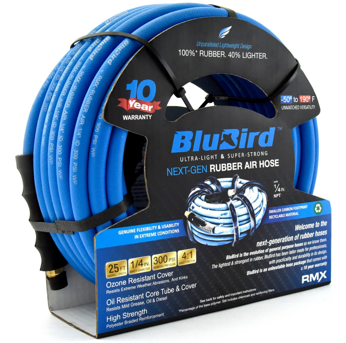 Blubird 1/4" X 25' Rubber Air Hose Assembly 1/4" Male-NPT BB1425