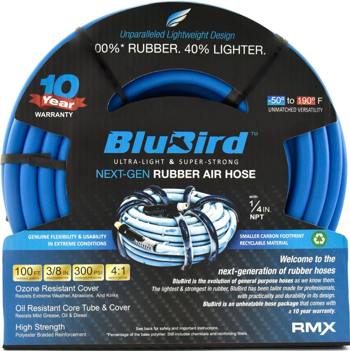 BluBird 3/8 in. x 100 ft. Rubber Air Hose