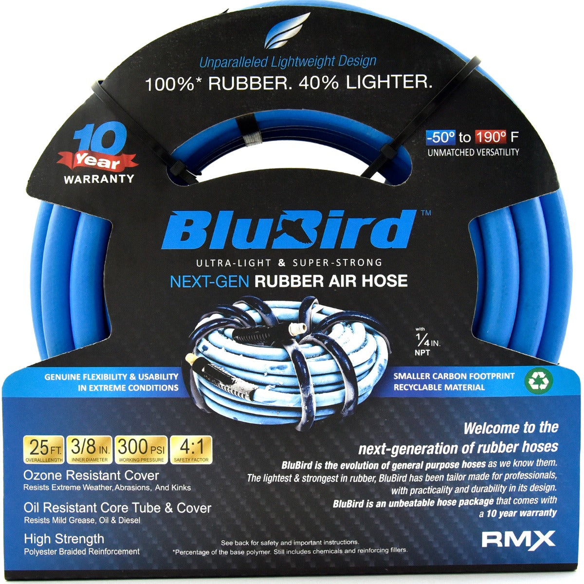 BluBird 3/8 in. x 25 ft. Rubber Air Hose