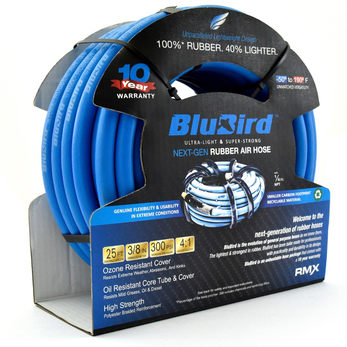 Blubird 3/8" X 25' Rubber Air Hose Assembly 3/8" Male-NPT BB3825