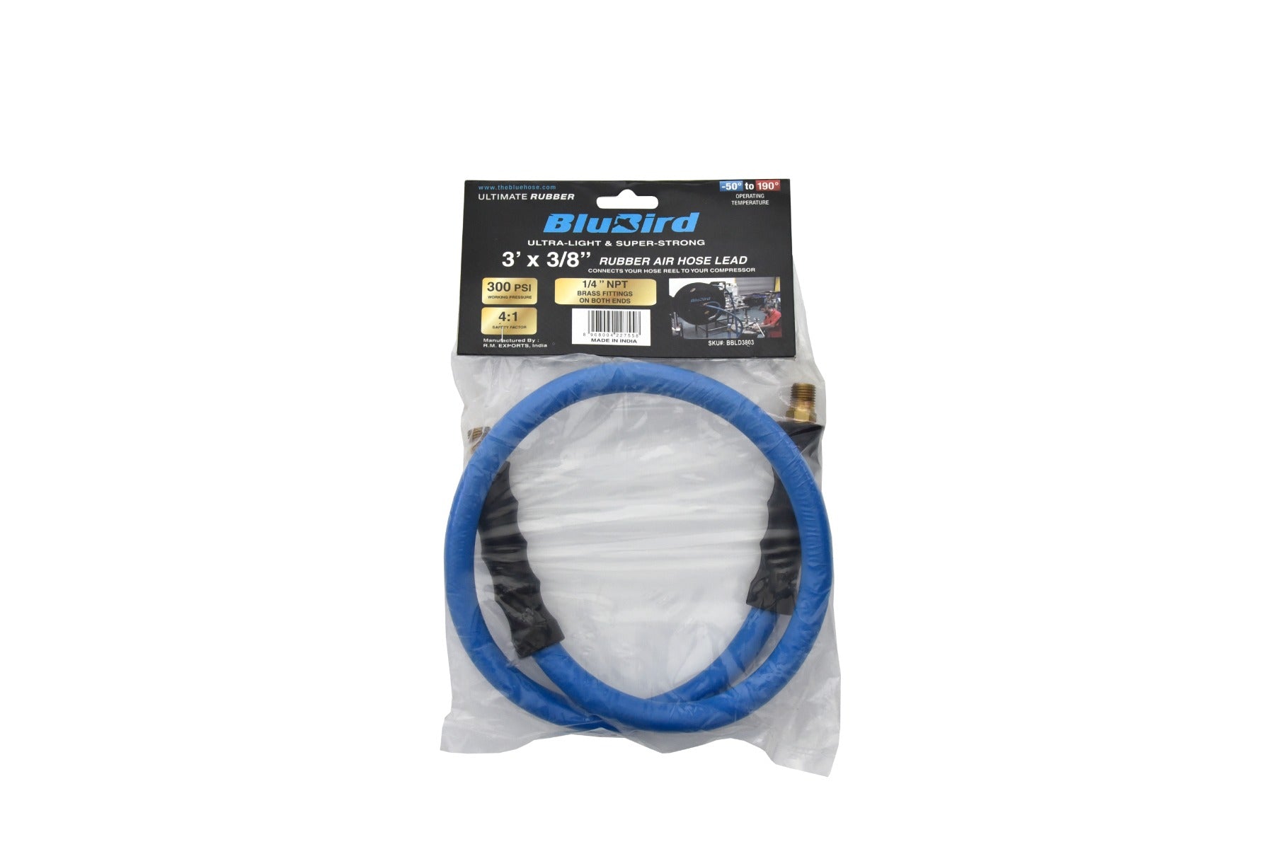 Blubird 3/8 in. x 3 ft. Rubber Lead In Air Hose BBLD3803